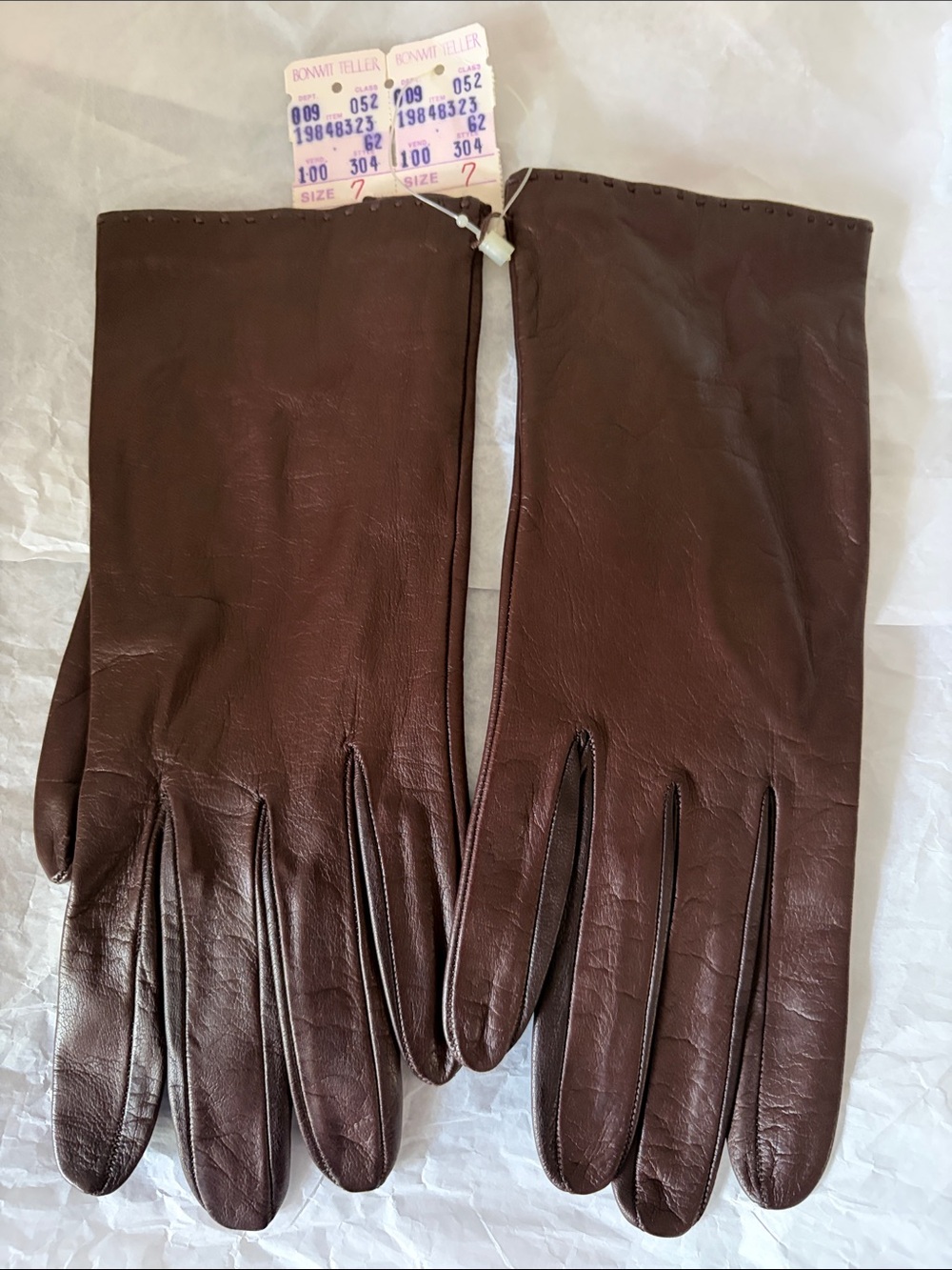 VTG Bonwit Teller - Dark Brown Leather Gloves Women’s Hand Size 7 NWT